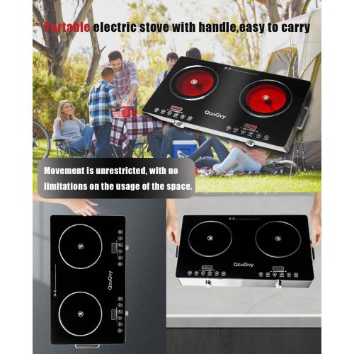 23 Portable Infrared 2 Burner 3500 Electri Burner with 2 Hours Timer-Electric Hot Plate Touch Control Panel Adjustable Heating Power Glass Plate Electric Cooktop for Cooking