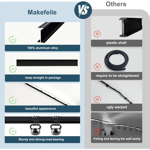 MaKefeile Flexible Ceiling Curtains Track, Bendable Ceiling Mount Curtain Track for Room Divider, Aluminum Curtain Tracks Rail with Hooks Set for Window RV Shower Privacy Outdoor Hospital, Black 3-9ft