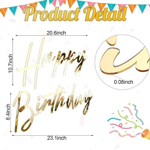 Yousoontic Happy Birthday Sign for Backdrop, 23 x 20 Inch, Classic, Silver