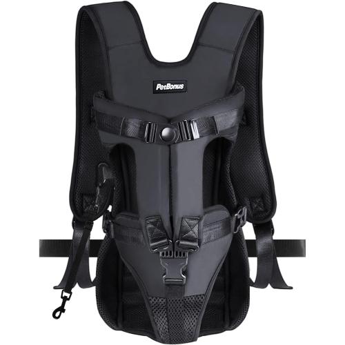 PetBonus Pet Front Dog Carrier Backpacks, Adjustable Pet Backpack, Legs Out Easy-fit Puppy Chest Carrier for Medium Small Dogs, Hands Free for Hiking, Cycling (Black, M)
