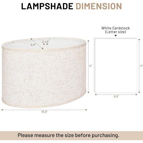 Oval Lamp Shades Set of 2, 16.5L x 9.6W x 11H, Large Beige Lampshades for Table Lamps Bedside Lamps, Natural Linen Lamp Shades for Floor Lamps, Suitable for E26 Base and Saddle Base, Easy Assembly