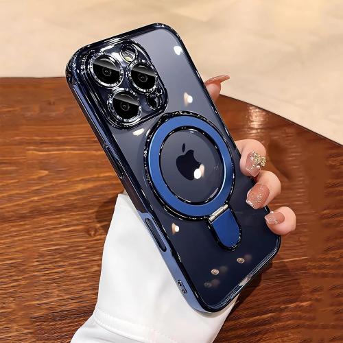 LXK Magnetic Invisible Stand for iPhone 16 Pro Max Case 6.9 Compatible with MagSafe, Military-Grade Protection, with Camera Protector, Clear Scratch-Resistant Back Cover for 16 ProMax,Blue Titanium