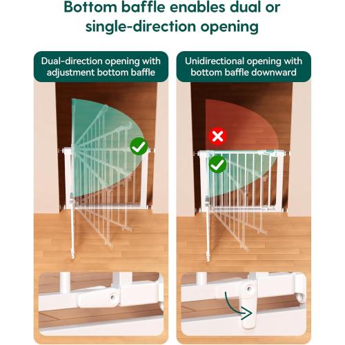Babelio 29-43 Magnetic Baby Gate for Stairs,Doorways House,Kitchen,30 Tall Pet Door with Baffles,Pressure Mounted & Dual-Lock Design Safety for Kids Toddler,Auto-Close/Hold-Open,White