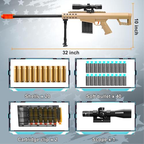 Toy Sniper Rifle with Scope Soft Bullet Toy Gun Shell ejecting Foam Blaster Guns Realistic Fake Prop Dart Backyard Outdoor Shooting Game for Kids Boys Teen Adult Gifts for Age 8-12 13 Years Old (37in)