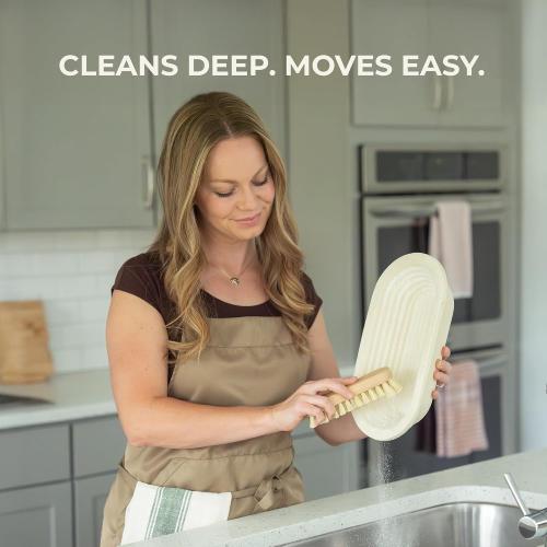 Bulka Banneton Natural Cleaning Brush for Wood Pulp Sourdough Proofing Baskets - Ergomonic Beechwood Handle & Agave Bristles, Medium Firmness Long & Short Bristles for Efficient Cleaning