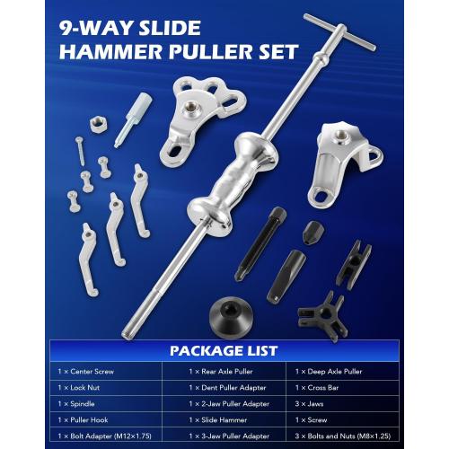 Orion Motor Tech Slide Hammer, 9-Way Internal/External Slide Hammer Puller Set - Pulls Hubs, Rear Wheel Axle Shafts, Bearings, Bushings, Seals, Retainers - missing parts
