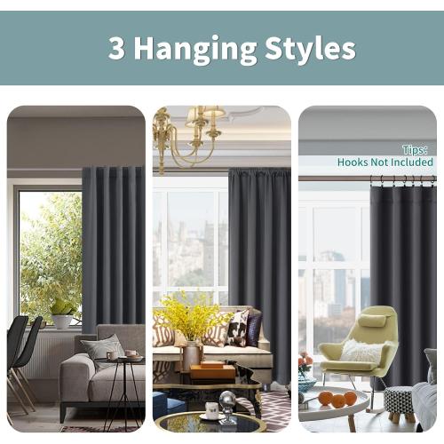BGment 100% Grey Blackout Curtains for Bedroom 63 Inches Long, Double Layer Room Darkening Thermal Insulated Curtains with Liner Rod Pocket and Back Tab Panels(42 x 63 Inch, 2 Panels, Dark Grey)