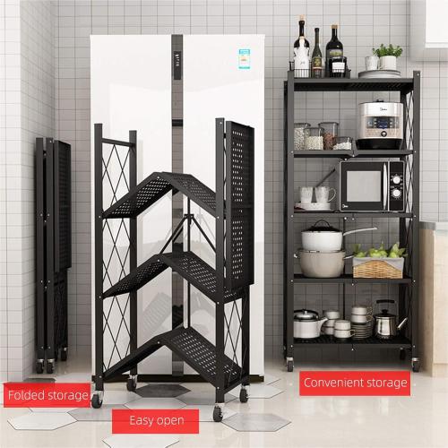 Storage Shelves, Closet Organizers and Storage 4-Shelf Foldable Metal Shelving Units 28 W x 14 D x 50 H for Garage Kitchen Bakers, Collapsible Organizer Rack, Heavy Duty on Wheels (4 -Shelf)