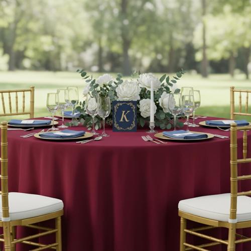 Fixwal 6 Pack 120 Inch Tablecloths Round Burgundy Table Cover | Polyester Fabric,Reusable, Machine Washable And Ironable, Ideal For Wedding, Party And Thanksgiving