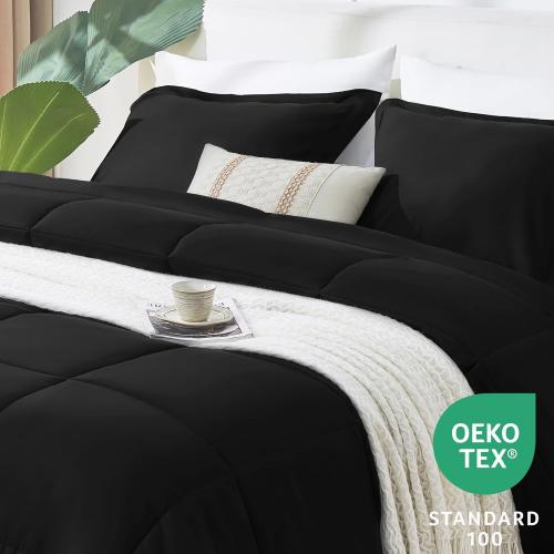 CozyLux Queen Size Comforter Sets - Black Comforter Queen Size, 3 Pieces Box Stitched Soft Lightweight Bed Set, All Season Bedding Sets with 1 Down Alternative Comforter and 2 Pillow Shams