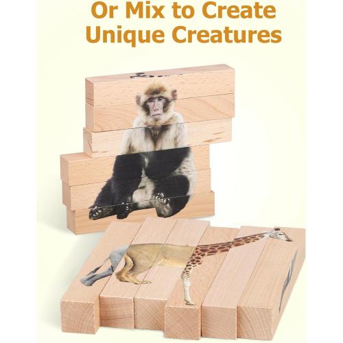 2 Pack Wooden Puzzles for Toddlers - 4 in 1 Safari Animal Chunky Puzzles Ages 2-4, Preschool Educational Montessori Toys Gifts for 2 3 4 Year Old Boys Girls