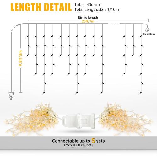 YOUNGAR Icicle Lights Outdoor, 23FT 200 Connectable Icicle Christmas Lights