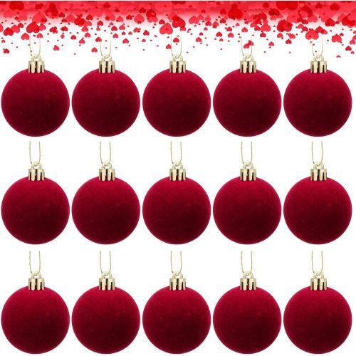 Menkxi 15 Pcs Christmas Velvet Balls 1.97 Flocked Christmas Hanging Ornaments Handmade Velvet Balls Xmas Tree Ornaments Xmas Tree Bulbs for Wedding Anniversary Party (Red)