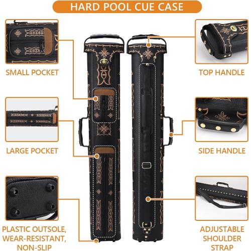2x4 Hard Pool Cue Case 2B4S Billiard Stick Carrying Cue Case Leatherette Embroidery Design