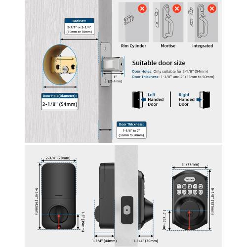 Color Black TEEHO TE001 Keyless Entry Door Lock with Keypad - Smart Deadbolt Lock for Front Door with 2 Keys - Auto Lock - Easy Installation - Matte Black