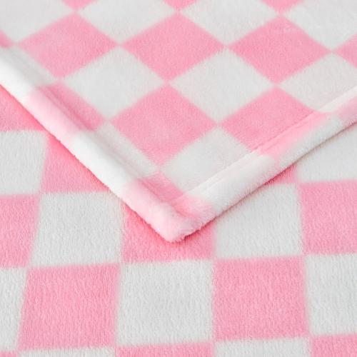 Pink Checkered Blanket, Ultra Soft Fleece Checkered Throw Blankets for Couch Bed and Travel, Luxury Throws for All Seasons, 50x60 Inch, Pink