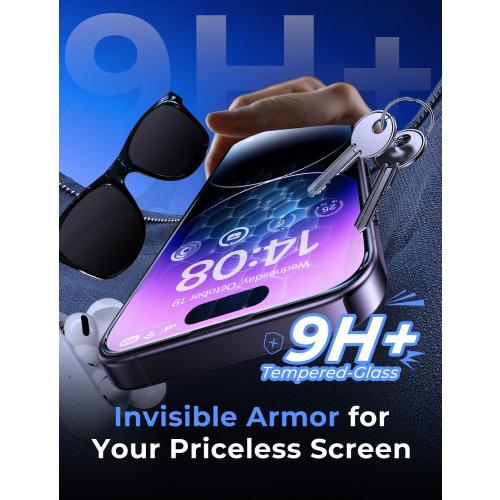 MAGIC JOHN 2 Pack for iPhone 14 Pro Max 6.7 inch Tempered Glass Screen Protector, Auto Dust-Elimination Installation, Bubble Free, Dynamic Island Compatible, HD Clear, Easy Installation