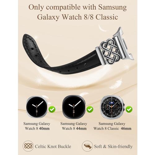 TOYOUTHS Celtic Knot Leather Band Compatible with Samsung Galaxy Watch 8 40mm 44mm/Watch 8 Classic 46mm Bands Women, No Gap One Click Slim Dressy Leather Strap with Designer Interlock Buckle