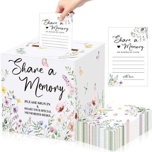 Fainne 25 Pcs Floral Share a Memory Cards with Celebration of Life Box Funeral Advice Cards Thank You Sympathy Holder Box Decor for Guest Funerals Memorial Service Farewell Remembrance Party Supplies