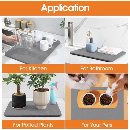 Stone Drying Mat for Kitchen Counter - 18x14 Dirt-Resistant Quick Drying Fast Absorbent Non-Slip Diatomite Mat, Natural Diatomaceous Earth Dish Drying Pad for Dish Rack(Dark Grey)