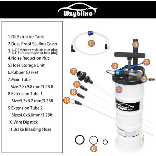 6.5L Oil Extractor - Pneumatic/Manual Vacumm Fluid Extractor Fluid Change Pump with Extended Oil Suction Hose and A Brake Bleeding Hose for Automotive Fluids Vacuum Evacuation