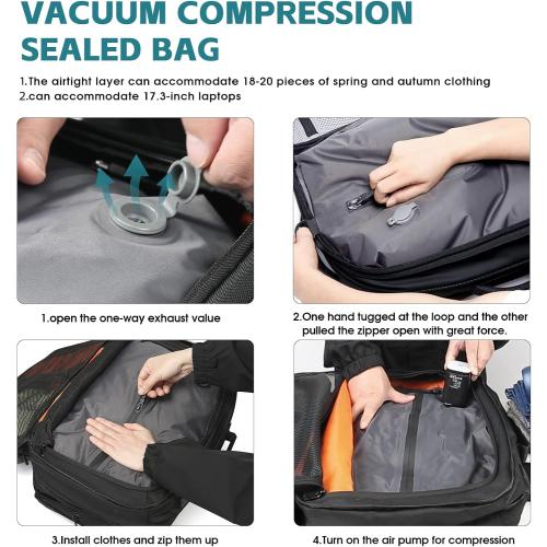 TANGCORLE Vacuum Compression Backpack with Pump, Extra Large Capacity Expandable Travel Backpack, Water Resistant Laptop Backpack with USB Charging Port for Men & Women