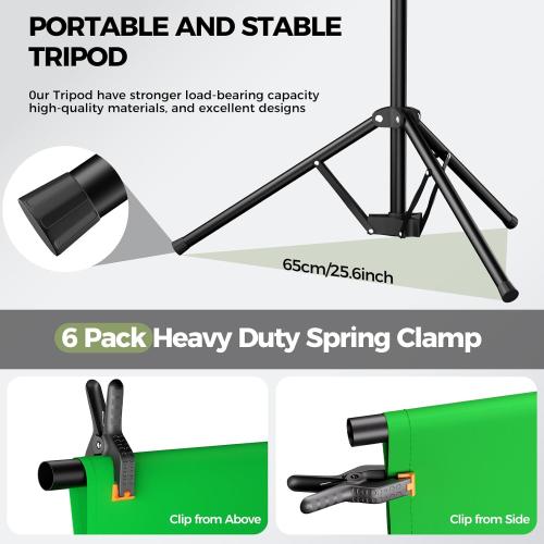 EMART Green Screen Backdrop Kit with Reverse Folding Base, 5x6.5ft Photo Greenscreen Background with Portable T-Shape Stand and 5 Clamps for Photography, Photoshoot, Studio Video Recording, Streaming