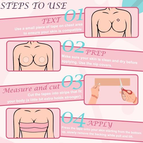Boob Tape Breast Lift Tape for Large Breasts with 2 Pcs Nipple Covers Invisible Boobtape for A-G Cup(Beige,3 in)