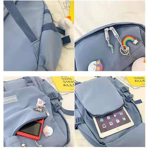 MYSNKU School Backpack for Girls Women Ladies Backpack School Bag Bookbag Set with plush toy for Teen Girl (Beige)