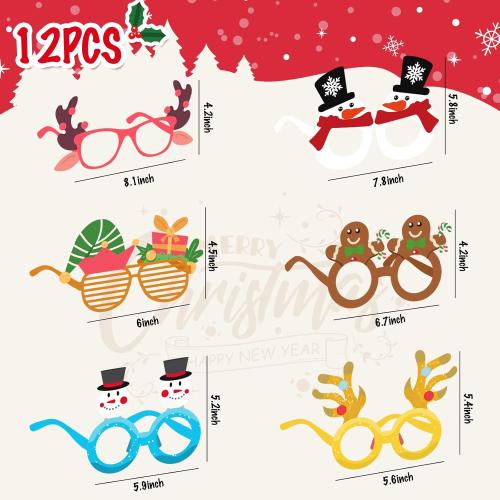 BigOtters Christmas Paper Eyeglasses, Christmas Party Glasses Bulk Frame Costume for Adults and Kids Party Favors Photo Booth, 12PCS
