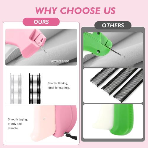 Color Pink Stitch Gun for Clothes, Mini Stitchy Sewing Gun, Handheld Tagging Gun for Quick Clothing Fixer, Includes 6 Needles, 2000 Black Fasteners, 2000 White Fasteners