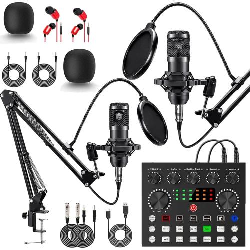 Podcast Equipment Bundle for 2, V8s DJ Mixer Voice Changer with BM-800 Podcast Microphone Bundle - Studio Condenser Microphone Perfect for Podcasting, Recording, Singing, Streaming and Gaming
