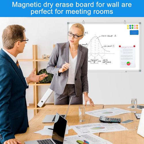 White Board Dry Erase Whiteboard for Wall 36 x 24 Aluminum Presentation Magnetic Whiteboards with Long Pen Tray, 12 Magnets, 3 Markers & 1 Eraser