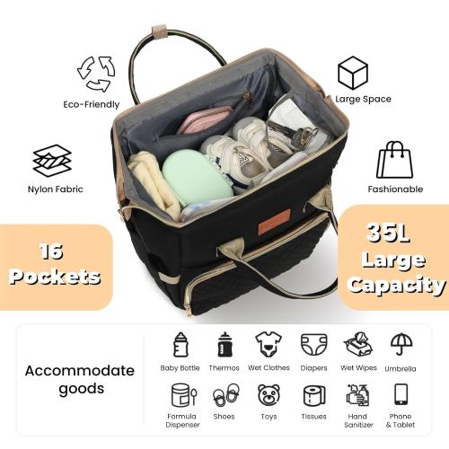 Diaper Bag Backpack with Changing Pad Pacifier Case, Baby Bag for Boy Girl Toddler - Large,Stylish, Waterproof Travel Quilted Diaper Bag for Mom - Baby Shower Gifts, Black