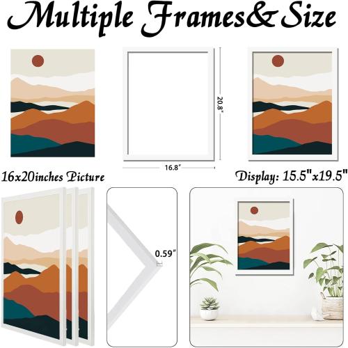 White 16x20 Picture Frame Set of 3, High Transparent Frame for 16 By 20 Photo Collage Canvas Poster Size Wall Mount and Tabletop Horizontally Vertically (White, 16 x 20 inches)