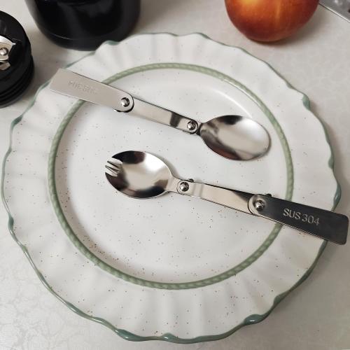 Replacement Foldable Spoon and Fork Set Compatible with Thermos Funtainer 16oz Food Jar, Stainless Steel Spoon Salad Spork Portable Outdoors, Dishwasher Safe
