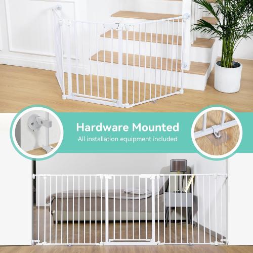 COMOMY 80 Extra Wide Baby Gate, Dog Gate for House Stairs Doorways Fireplace, Auto Close Pet Gate with Door Walk Through, 3 Metal Panels, Hardware Mounted Baby Fence Indoor Outdoor(30 Tall, White)