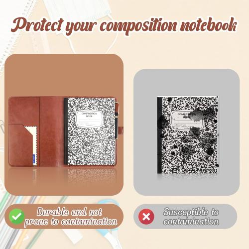 SKLENICE PU Leather Composition Notebook Cover 9 3/4 X 7 1/2 in With Composition Book 100 Sheets Vintage Rustic Distressed Leather Journal Notebook Cover Portfolio For School Office Home (Brown)