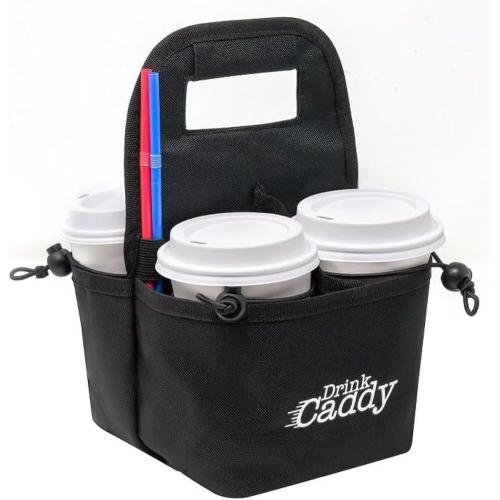 Drink Caddy Portable Drink Carrier and Reusable Coffee Cup Holder - 4 Cup Collapsible Tote Bag with Organizer Pockets Safely Secures Hot and Cold Beverages - Perfect for Food Delivery and Take Out