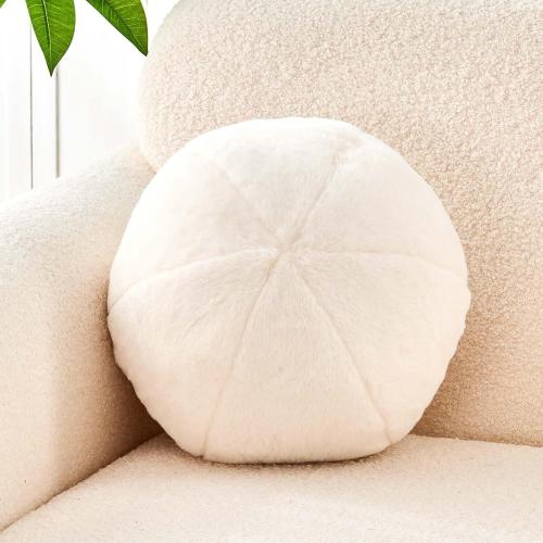 3 PCS Uvvyui Ivory Ball Pillow, 8 Cute Mini Round Throw Pillow Faux Rabbit Fur Room Decorative Throw Pillow, Ball Shaped Pillow Plush Cushion for Couch, Sofa, Bedroom