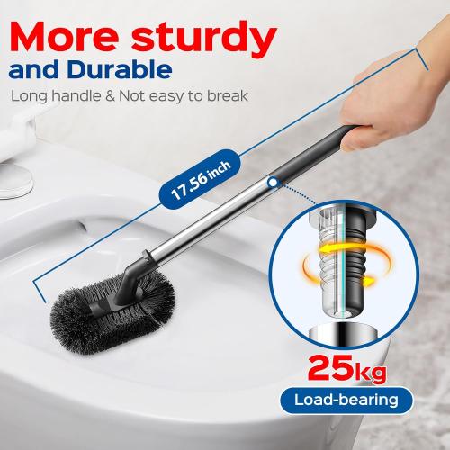 HAMITOR Toilet Plunger and Brush Set: 2 in 1 Stainless Steel Bowl Brush with Holder, Deep-Cleaning Curved Bristles and Heavy Duty Unclogger, Compact Design for Household & Hotel, Silver, 2-Pack