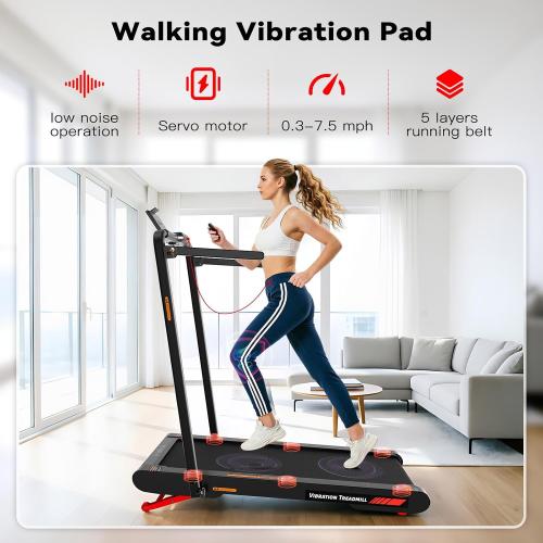 Folding Vibration Walking Pad Treadmill with Incline,4-in-1 Under Desk Treadmills for Home&Office,350LBS Capacity,0.3-7.5MPH Speed,LED Display,Portable Treadmill with APP
