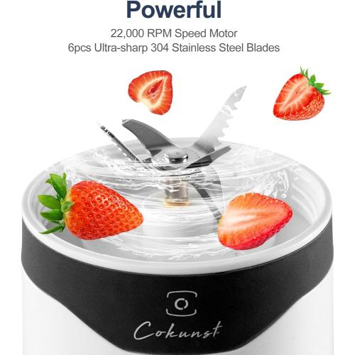 COKUNST 18oz Portable Blender with 6 Blades for Protein & Shakes, USB Rechargeable Juices Mixer, Small Blender with Extra Handle Lid for Travel Sports Outgoing-Black