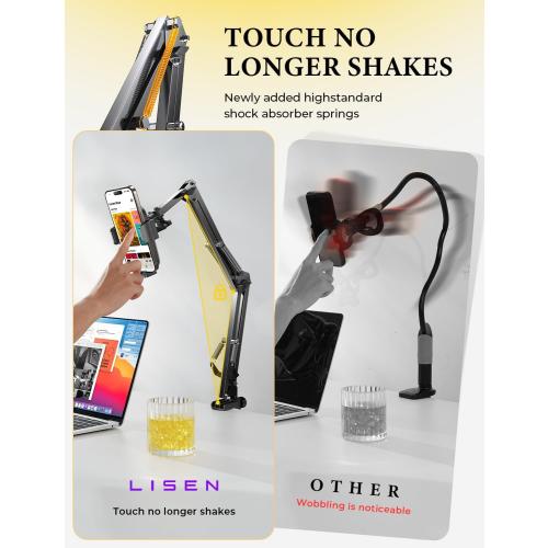 LISEN Gooseneck Phone Holder for Desk Bed [3rd Upgrade] Cell Phone Stand for Desk Bed Accessories,Gifts for Seniors Elderly Tech Lovers Mount for Recording Filming Laying Down Flexible Arm Clamp Clip
