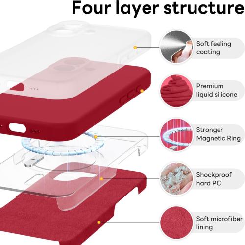 Vooii Magnetic for iPhone 17 Case, Compatible with Magsafe (Premium Liquid Silicone) (Integrated Camera Control Button) Full Body Protective Anti-Scratch Microfiber Lining 6.3, Red