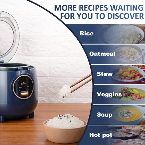 Bear Mini Rice Cooker 2 Cups Uncooked, 1.2L Portable Non-Stick Small Travel Rice Cooker, BPA Free, One Button to Cook and Keep Warm Function, Blue | Portable 1.2L nonstick small rice cooker for travel, dorm, single serve, One-touch operation, Removable pot, Auto keep warm