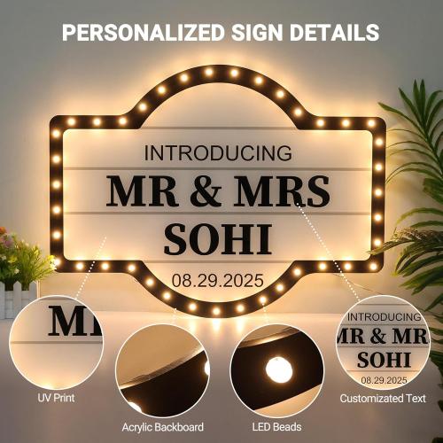 Custom Wedding LED Bottle Service Sign, Large Personalized Wedding Reception Light Up Marquee Signs, Customized Waterproof Marquee Bottle Service Lights for Nightclub Bar Birthday Party, Battery Case