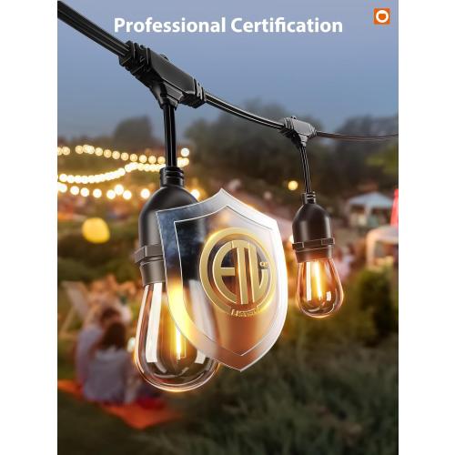 Size 48ft  LED Outdoor String Lights 48FT with Edison Vintage Shatterproof Bulbs and Commercial Grade Weatherproof Strand - ETL Listed Decorative Lights for Patio Garden