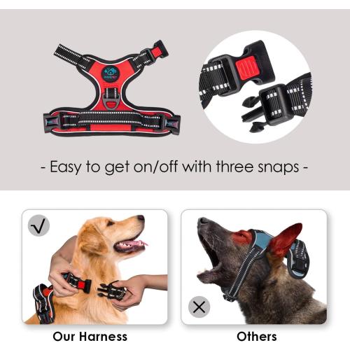 PHOEPET No Pull Dog Harness Medium Reflective Front Clip Vest with Handle,Adjustable 2 Metal Rings 3 Buckles[Easy to Put on & Take Off](M, Red)