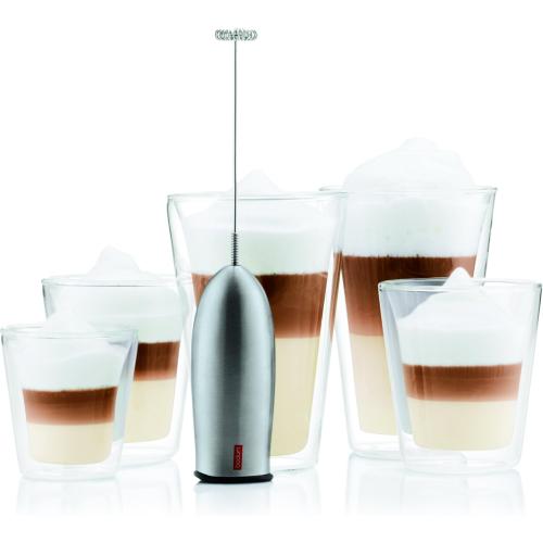 Bodum Schiuma Battery Operated Milk Frother for Coffee, Lattes, Hot Chocolate, Mocha, Cappuccino, Polished Stainless Steel